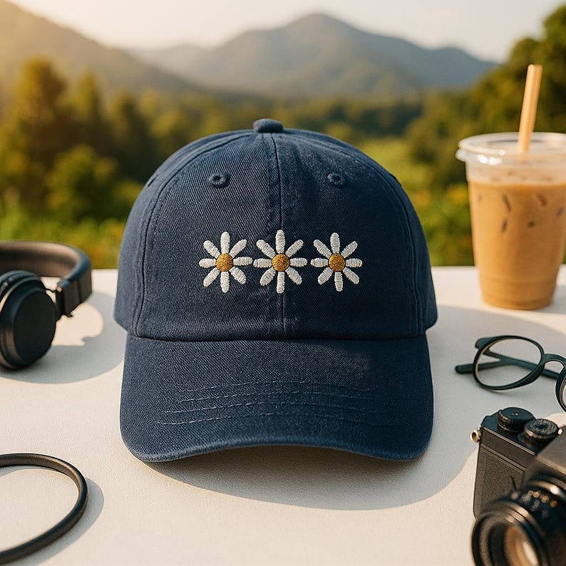Embroidered Daisy Washed Hat Wildflower Floral Cap Birth Month Flower Gift For Her Summer Trucker Hat For Sister Or Friends 1759370720967.jpg