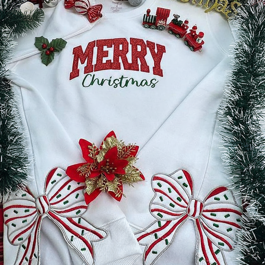 Merry Christmas Side Bow Embroidered Sweatshirt Glitter Applique Christmas Sweatshirt Side Bow Sweatshirt Christmas Shirtholiday Apparel 1759371538750.png