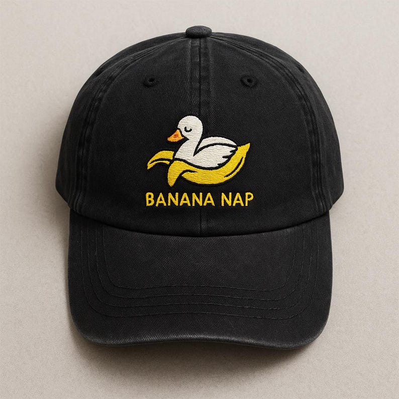 Funny Embroidered Baseball Cap With Goose Sleeping In Banana Banana Nap Design Casual Gift Hat 1759378716428.jpg