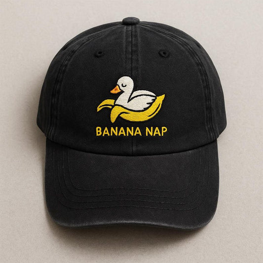 Funny Embroidered Baseball Cap With Goose Sleeping In Banana Banana Nap Design Casual Gift Hat 1759378716428.jpg