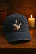 Witch Goose Embroidered Halloween Hat Funny Duck Riding Broomstick Baseball Cap Spooky Cute Unisex Autumn Gift Dark Academia Washed Hat 1759389253524.jpg