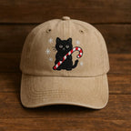 Christmas Embroidered Hat Black Cat With Candy Cane Holiday Baseball Cap Cute Cat Lover Gift Festive Embroidered Dad Hat 1759398391960.jpg