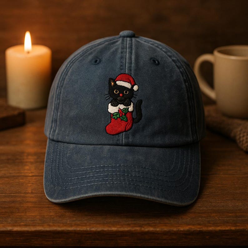 Christmas Black Cat Embroidered Hat Cute Cat In Stocking Holiday Baseball Cap Festive Winter Gift For Cat Lovers 1759462011311.jpg
