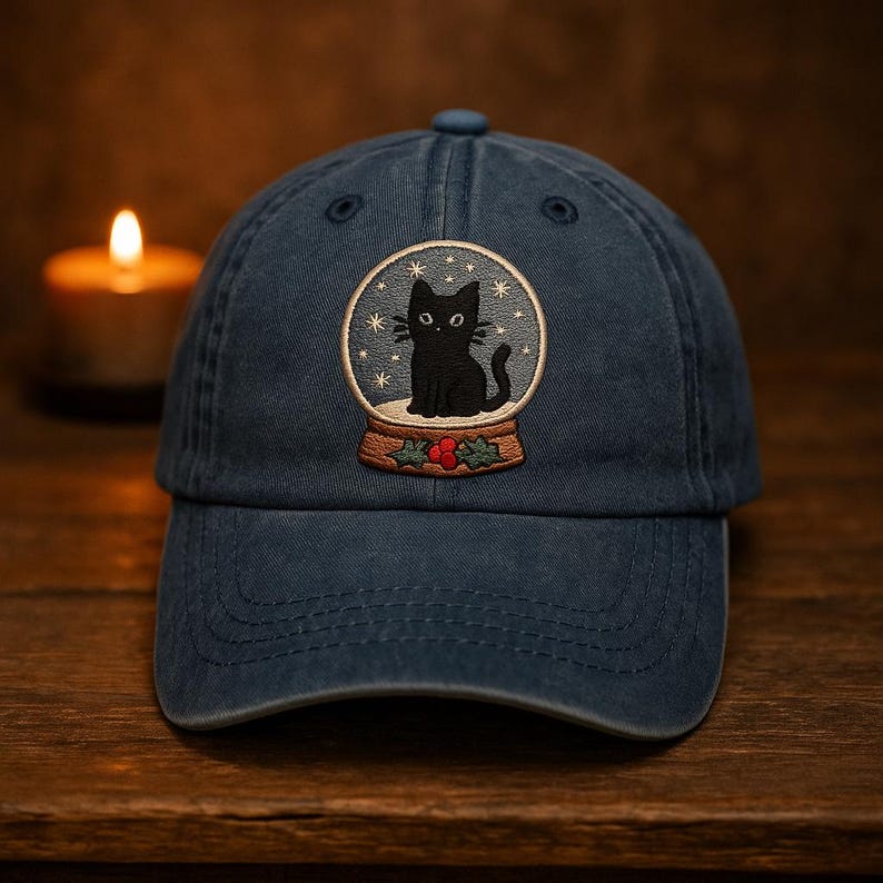 Black Cat Snow Globe Embroidered Christmas Hat Cute Holiday Baseball Cap Gift For Cat Lovers 1759466674054.jpg