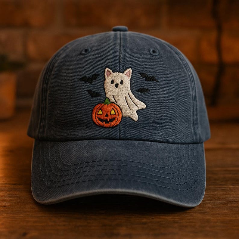 Custom Halloween Embroidered Hat With Black Cat Trick Or Treat Design And Pumpkin Pail Cute Spooky Baseball Cap 1759544252449.jpg