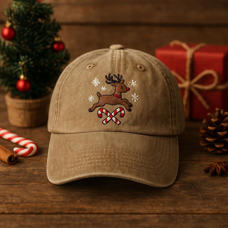 Custom Christmas Embroidered Hat With Jumping Reindeer Candy Canes And Snowflakes Festive Holiday Baseball Cap 1759544651212.jpg