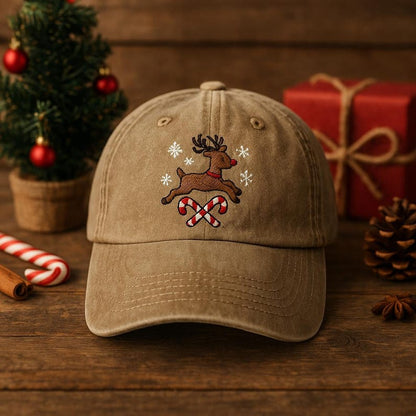 Custom Christmas Embroidered Hat With Jumping Reindeer Candy Canes And Snowflakes Festive Holiday Baseball Cap 1759544651212.jpg