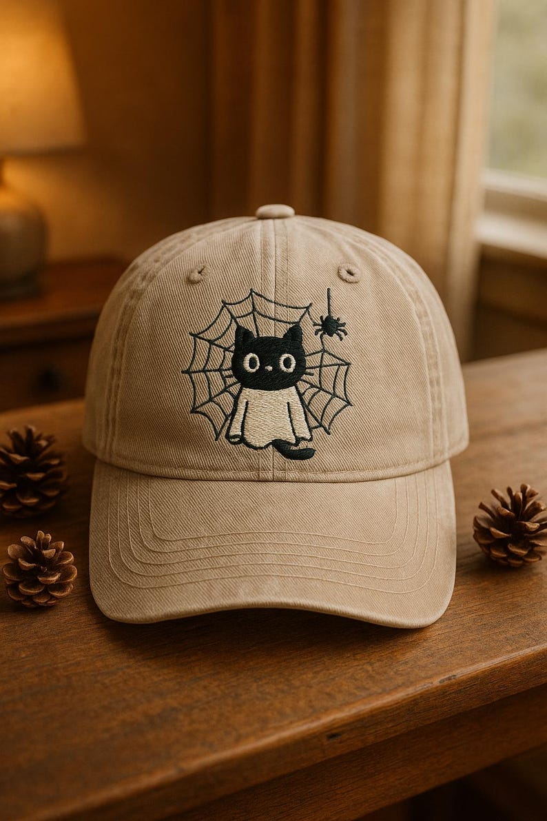 Custom Halloween Embroidered Hat With Black Cat In Spiderweb Costume Spooky Cute Baseball Cap For Festive Season 1759545420732.jpg