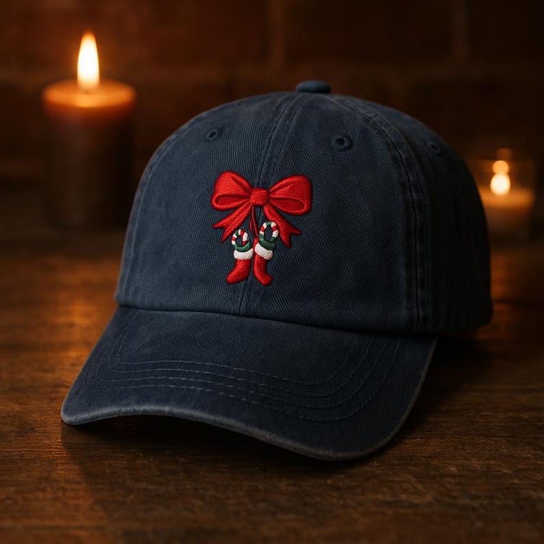 Embroidered Christmas Baseball Cap With Red Bow Candy Cane And Stocking Festive Holiday Hat 1759545799299.jpg