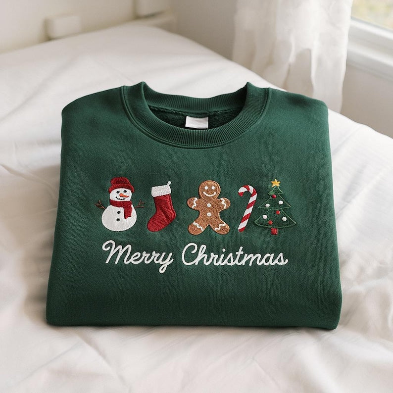 Embroidered Merry Christmas Sweatshirt Embroidered Gingerbread Sweatshirt Embroidered Christmas Hoodie Sweatshirt Xmas Gift 1759717067528.jpg