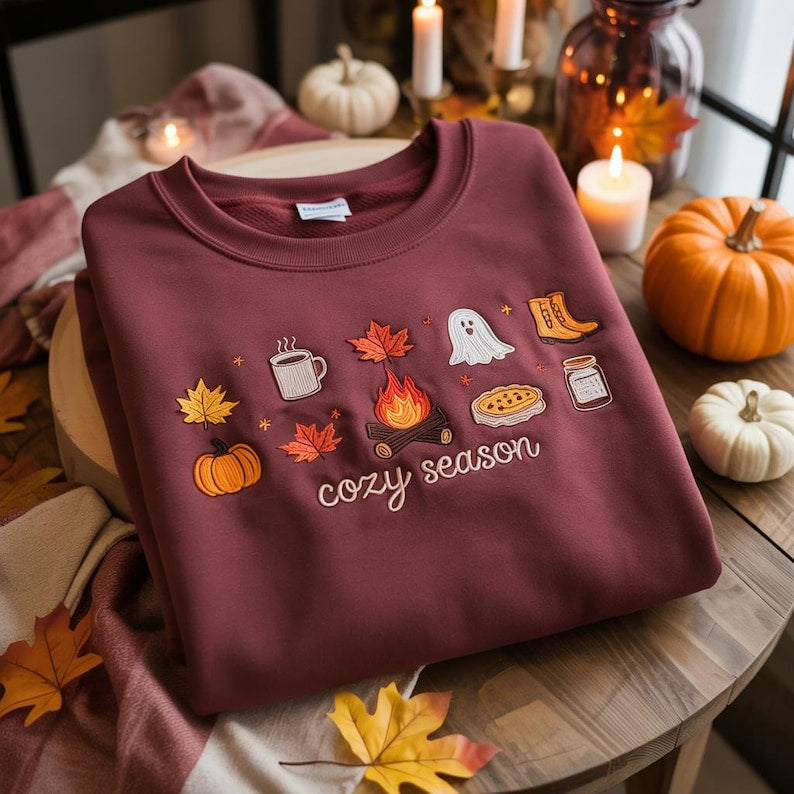 Cozy Season Embroidered Sweatshirt Autumn Aesthetic Sweatshirts Sweatshirts For Her Fall Sweatshirt Cozy Autumn Shirt 1759717365131.jpg