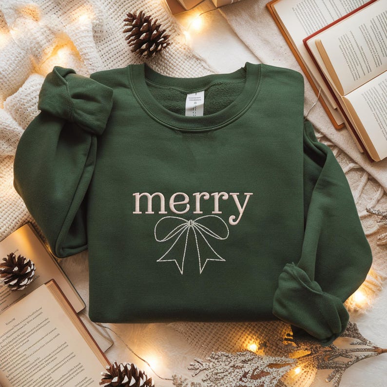 Embroidered Minimal Merry Christmas Sweatshirt Merry Christmas Family Hoodie Christmas Bow Sweatshirt Holiday Sweater Merry Christmas Hoodie 1759718833055.jpg