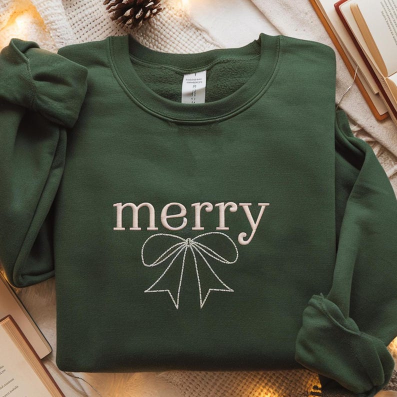 Embroidered Minimal Merry Christmas Sweatshirt Merry Christmas Family Hoodie Christmas Bow Sweatshirt Holiday Sweater Merry Christmas Hoodie 1759718833627.jpg
