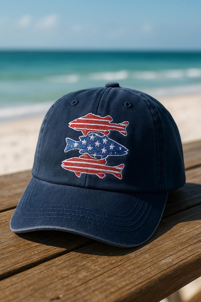 Boys Fishing Patriotic Dad Cap American Flag Fish Cap Red White  Blue Fish Embroidered Cap 4th Of July Fishing Dad Cap 1759733571826.jpg