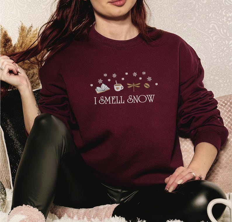 Embroidered Stars Hollow Sweatshirt I Smell Snow Hoodie Cozy Winter Sweatshirt Stars Hollow Embroidered Hoodie Christmas Gift For Her 1759738640384.jpg