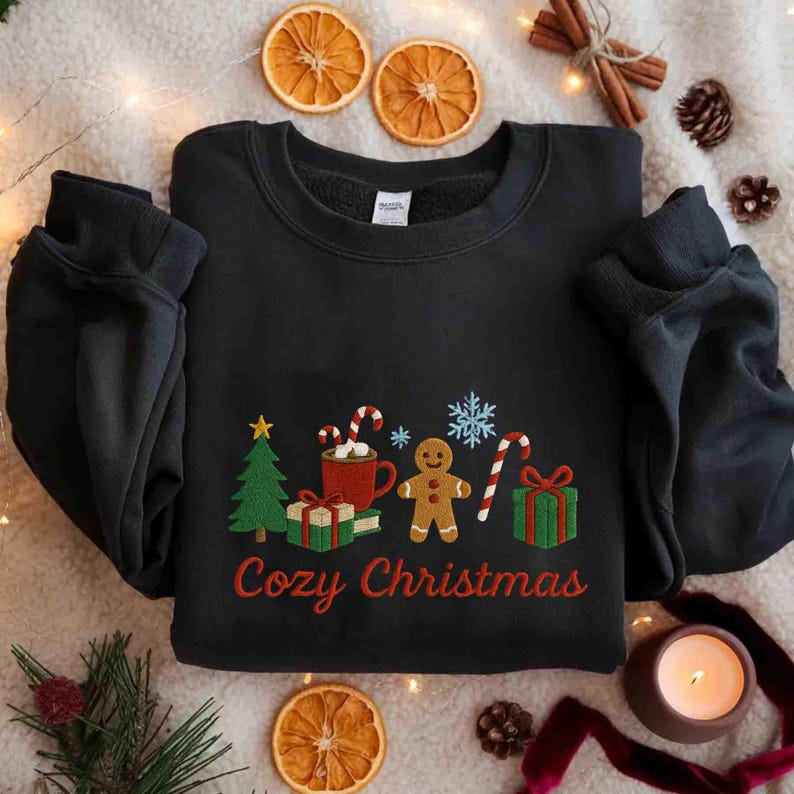 Cute Christmas Embroidered Sweatshirt Gingerbread Snowman Tree Gift Sweatshirt Cozy Holiday Hoodie Xmas Hoodie Festive Apparel 1759741111060.png
