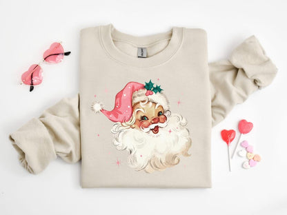 Pink Santa Retro Christmas T Shirts Sweatshirts For Women Pink Christmas Matching Family Sweaters Pink Vintage Holiday Crewneck Group Party 1759742100951.jpg