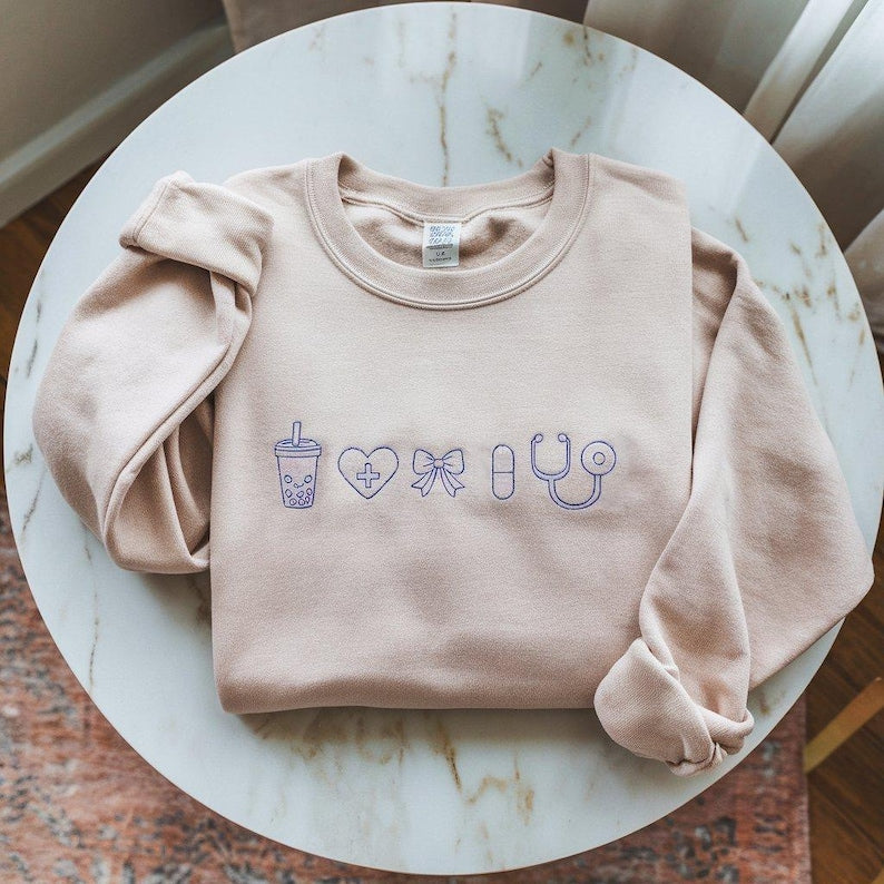 Nurse Aesthetic Embroidered Sweatshirt Nurse Coquette Sweatshirt Nursing Student Hoodie Embroidered Nursing Bow Hoodie 1759803693470.jpg