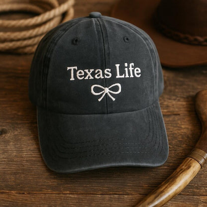 Embroidered Texas Life Dad Cap Bow Design Hat Vintage Wash Cap Cute Texas Girl Gift Southern Lifestyle Accessory Aesthetic Cap 1759806610558.jpg