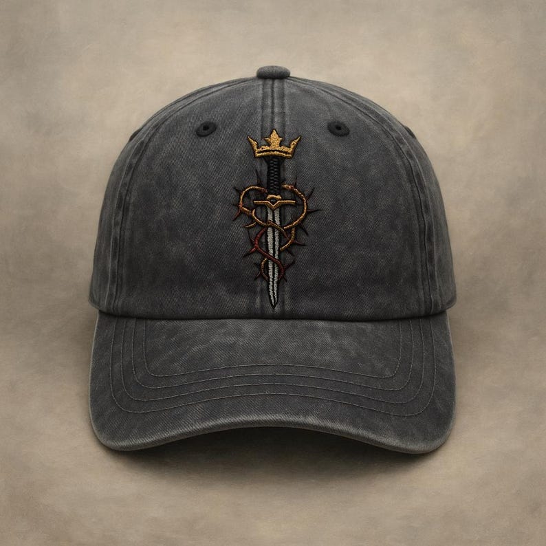 Embroidered Thorn Crown Sword Hat Dark Fantasy Washed Black Cap Inspirational Adjustable Dad Hat For Religious Believers 1759807162676.jpg