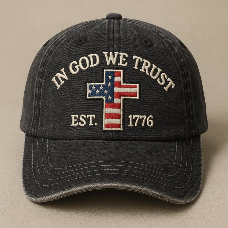 In God We Trust Embroidered Baseball Cap Christian Cross Usa Flag Embroidered Hat Patriotic Faith Dad Hat Religious Gift For Men  Women Est 1776 Design 1759807610780.jpg