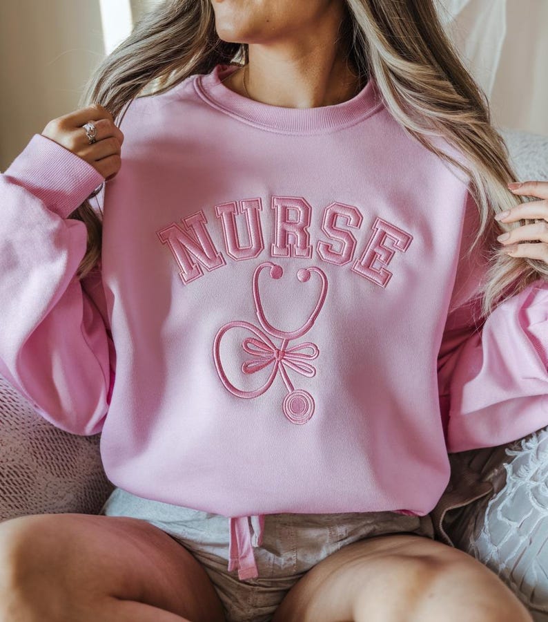 Pink Nurse Sweatshirt Embroidered Stethoscope Nurse Hoodie Cozy Medical Student Gift Nursing School Graduation Sweater Healthcare Worker Hoodie 1759810956326.jpg
