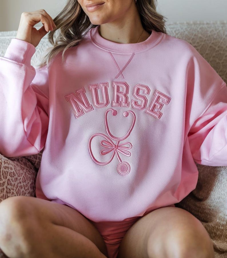 Pink Nurse Sweatshirt Embroidered Stethoscope Nurse Hoodie Cozy Medical Student Gift Nursing School Graduation Sweater Healthcare Worker Hoodie 1759810956332.jpg