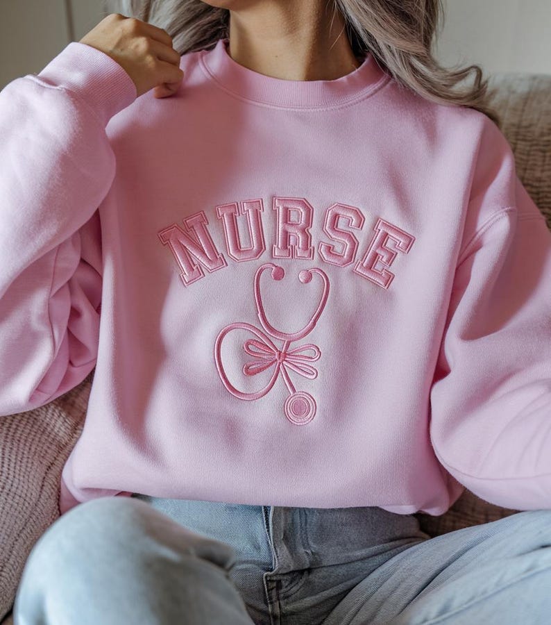 Pink Nurse Sweatshirt Embroidered Stethoscope Nurse Hoodie Cozy Medical Student Gift Nursing School Graduation Sweater Healthcare Worker Hoodie 1759810956350.jpg