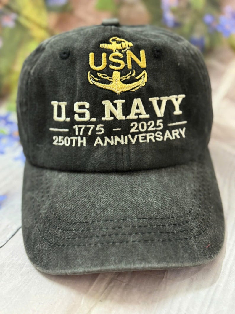 Us Navy 250th Anniversary Embroidered Cap Washed Denim Adjustable Fit 1759812583217.jpg