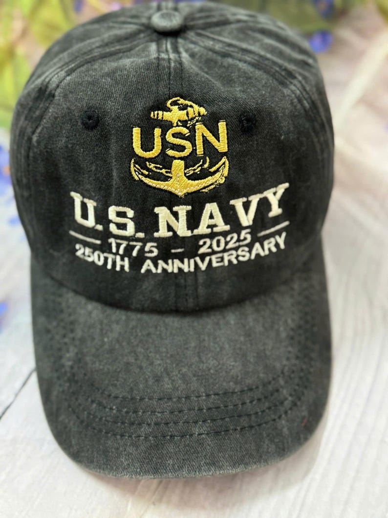 Us Navy 250th Anniversary Embroidered Cap Washed Denim Adjustable Fit 1759812591814.jpg