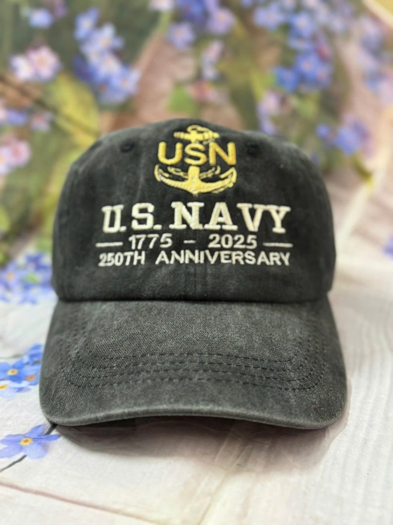 Us Navy 250th Anniversary Embroidered Cap Washed Denim Adjustable Fit 1759812592470.jpg