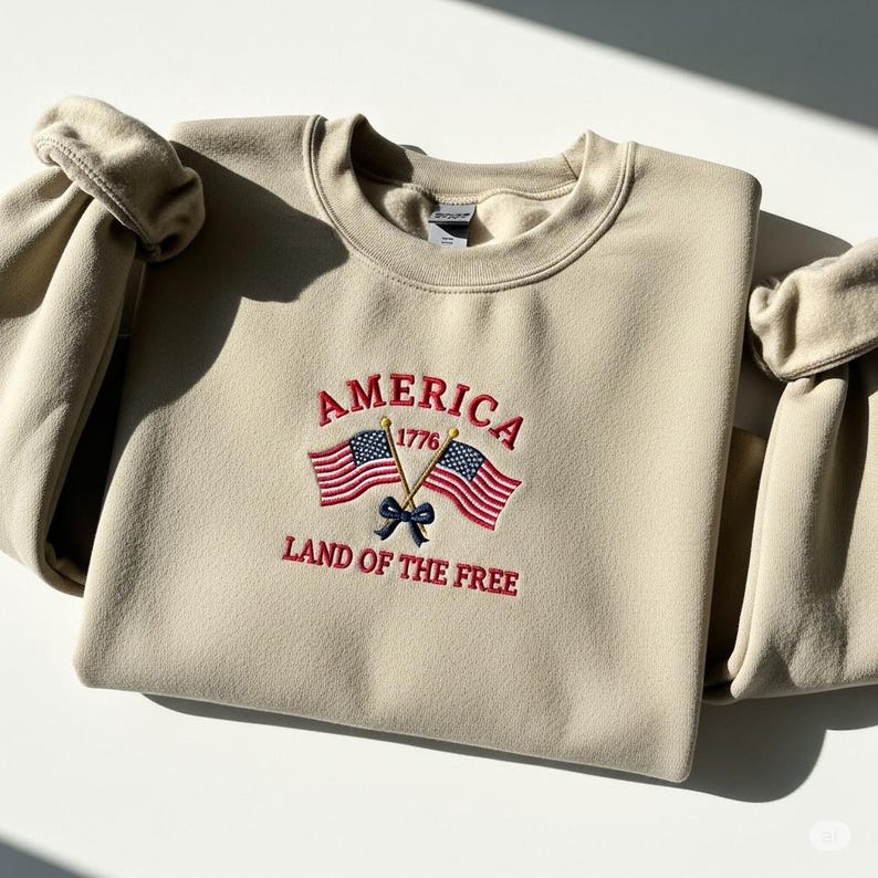 America 1776 Land Of The Free Sweatshirt Patriotic Usa Flag Embroidered Hoodie Fourth Of July Sweater American Pride Gift Independence Day Apparel 1759829381562.jpg