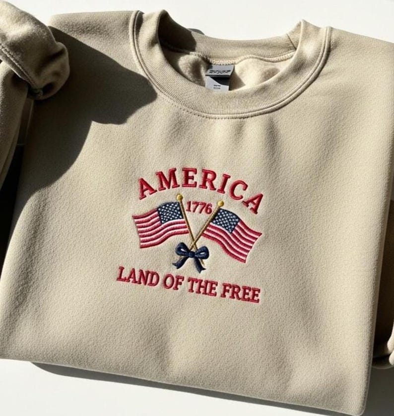 America 1776 Land Of The Free Sweatshirt Patriotic Usa Flag Embroidered Hoodie Fourth Of July Sweater American Pride Gift Independence Day Apparel 1759829381565.jpg