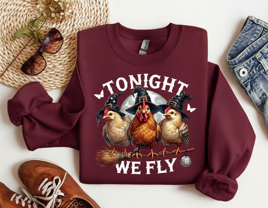 Tonight We Fly Chicken Sweatshirt Funny Halloween Witch Pullover Cozy Sweater Spooky Rooster Tee Cute Halloween Gift 1759832965093.png
