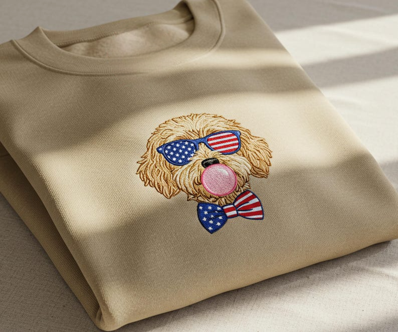 Brown Poodle Bubble Gum Embroidered Sweatshirt Playful Pet Lover Hoodie 4th Of July Dog Sweater Dog Mom Glasses Crewneck 1759889053473.png