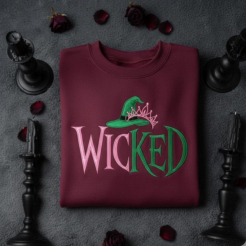 Embroidered Wicked Sweatshirt Defy Gravity Witch Princess Crewneck Pink And Green Musical Theater Hoodie Wizard Of Oz Gift 1759889690884.jpg