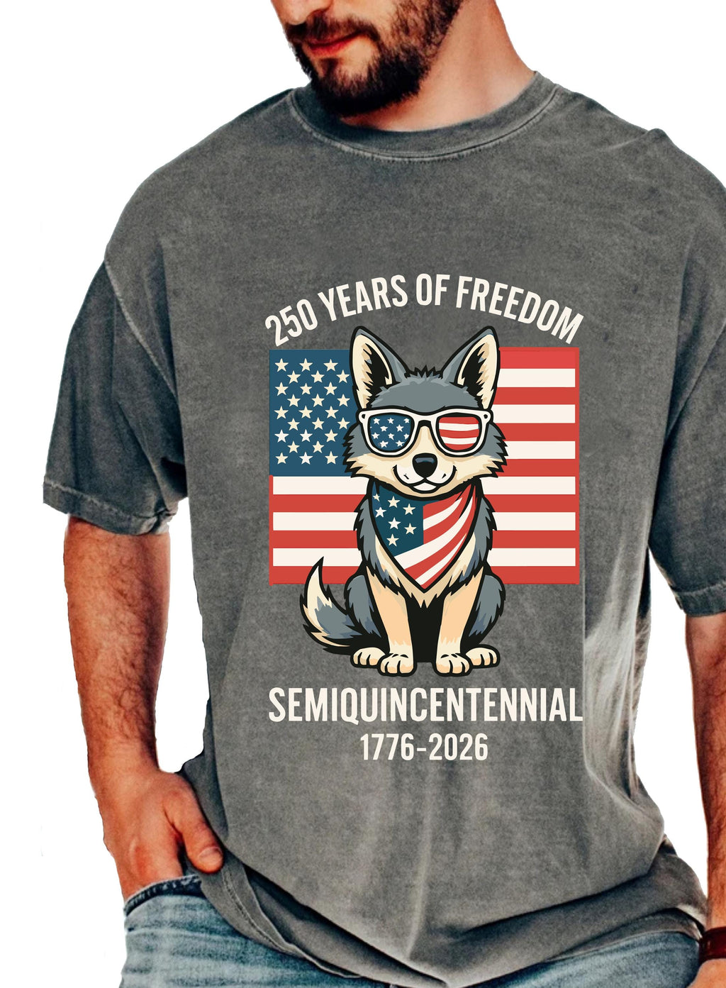 American Patriot Dog T Shirt 250 Years Of Freedom   Comfort Colors Tee 1759907822061.jpg