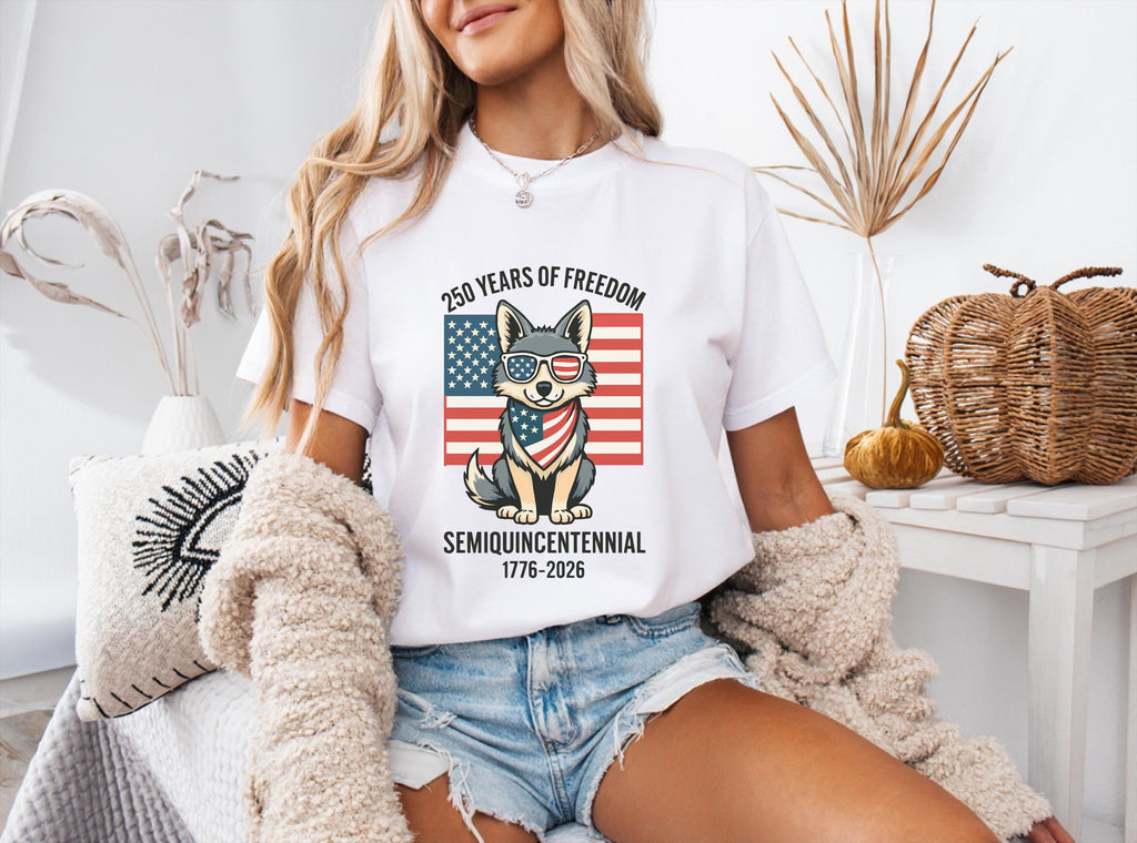 American Patriot Dog T Shirt 250 Years Of Freedom   Comfort Colors Tee 1759907822187.jpg