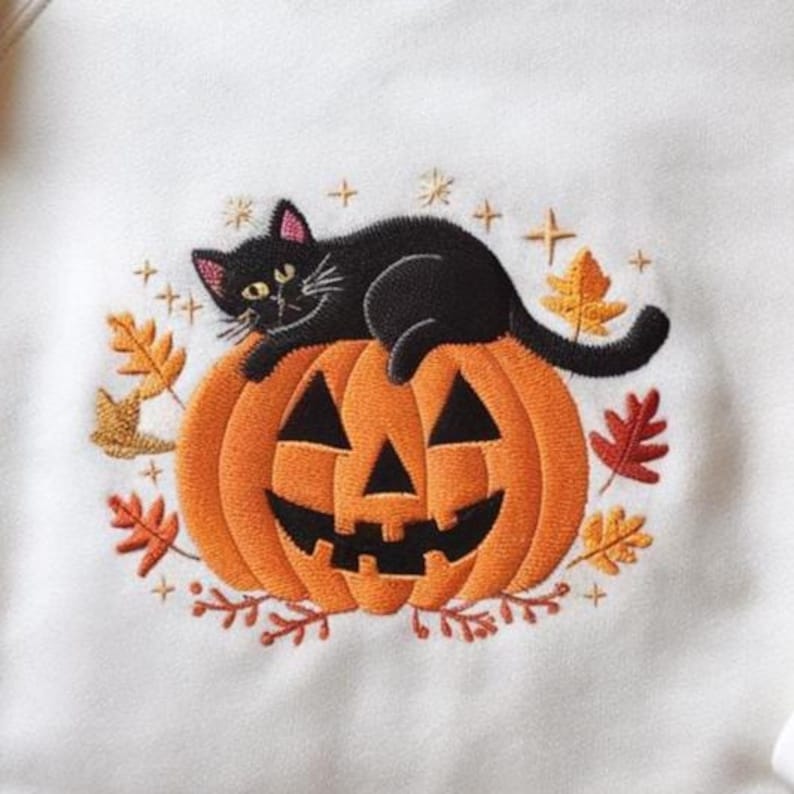 Cute Halloween Black Cat Embroidered Sweatshirt Spooky Pumpkin Halloween Hoodie Black Cat Sweatshirt Spooky Season Cat Hoodie Halloween Sweater 1759914899622.jpg