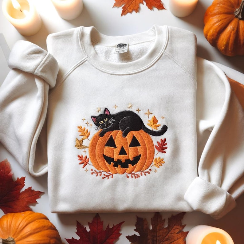 Cute Halloween Black Cat Embroidered Sweatshirt Spooky Pumpkin Halloween Hoodie Black Cat Sweatshirt Spooky Season Cat Hoodie Halloween Sweater 1759914900112.jpg