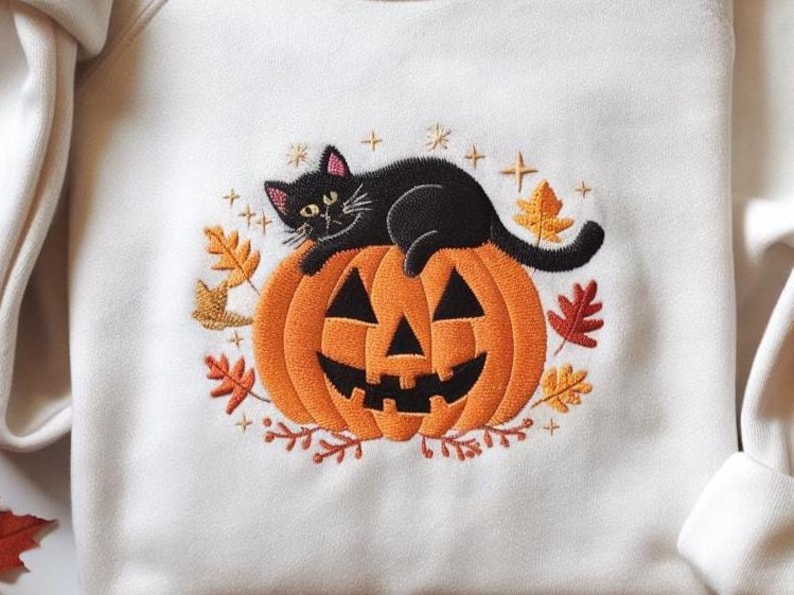 Cute Halloween Black Cat Embroidered Sweatshirt Spooky Pumpkin Halloween Hoodie Black Cat Sweatshirt Spooky Season Cat Hoodie Halloween Sweater 1759914900225.jpg