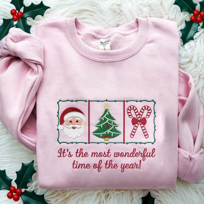 Christmas Retro Its The Most Wonderful Time Of The Year Embroidered Sweatshirt Coquette Frame Red Bow Candy Cane Gingerbread Xmas Sweater Hoodie 1759976938764.jpg