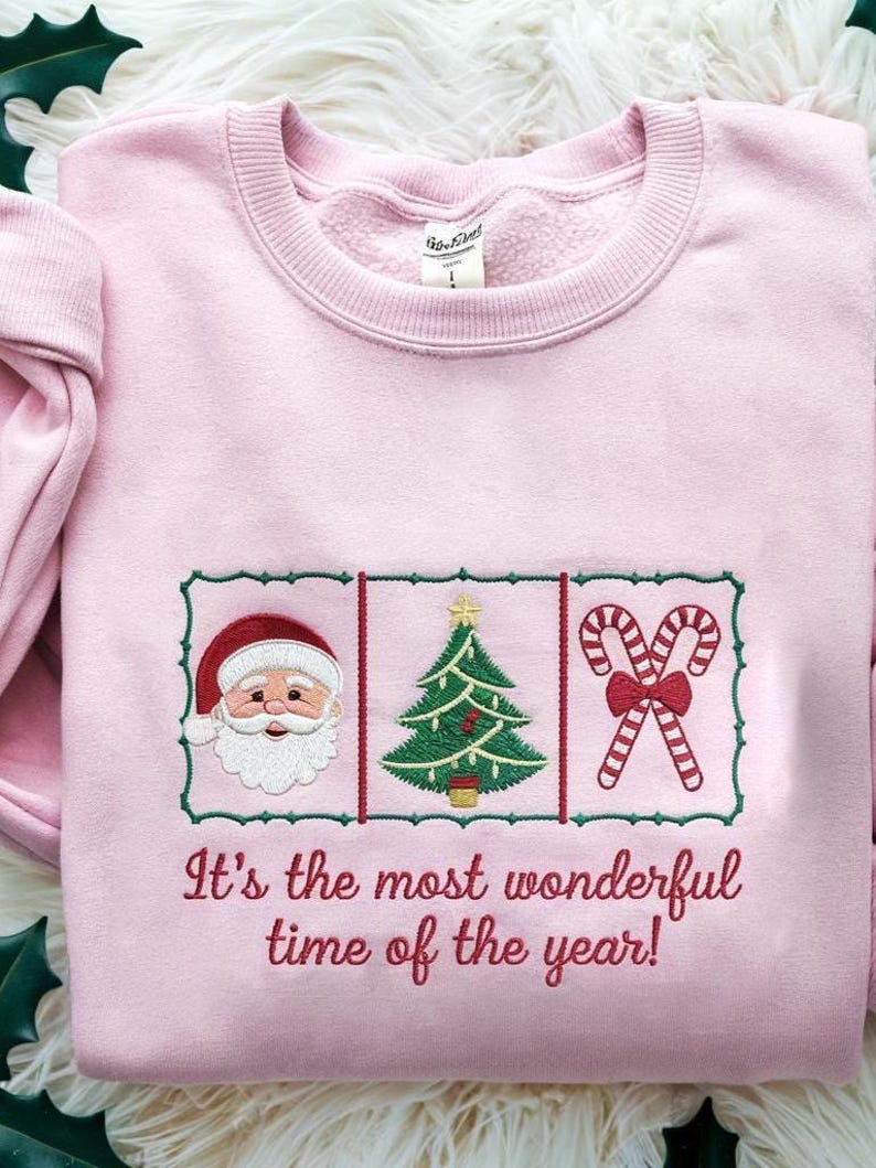Christmas Retro Its The Most Wonderful Time Of The Year Embroidered Sweatshirt Coquette Frame Red Bow Candy Cane Gingerbread Xmas Sweater Hoodie 1759976938778.jpg