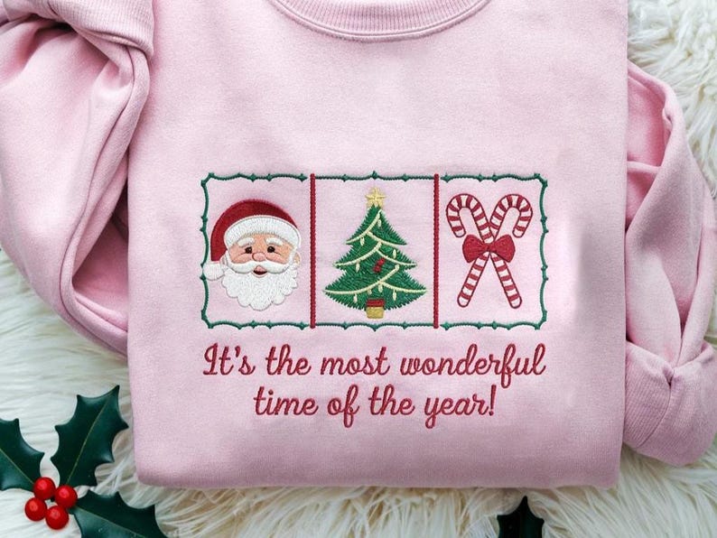 Christmas Retro Its The Most Wonderful Time Of The Year Embroidered Sweatshirt Coquette Frame Red Bow Candy Cane Gingerbread Xmas Sweater Hoodie 1759976938780.jpg