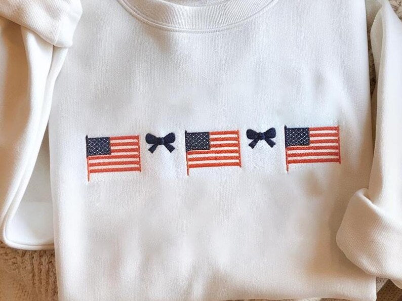 American Flag And Dainty Bow Embroidered Sweatshirt America Hoodie 4th Of July Hoodie Coquette Patriotic Sweatshirt America Patriotic Sweater 1759979586515.jpg