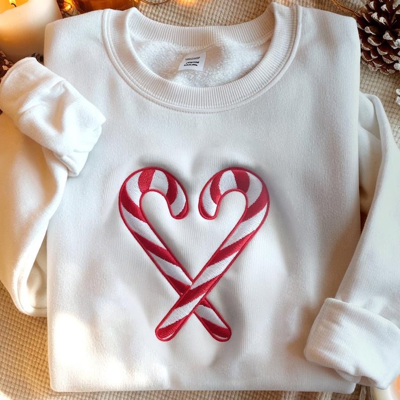 Candy Cane Embroidered Sweatshirt Retro Christmas Sweatshirt Holiday Sweater Merry Christmas Hoodie Cute Christmas Hoodie 1759981600855.jpg