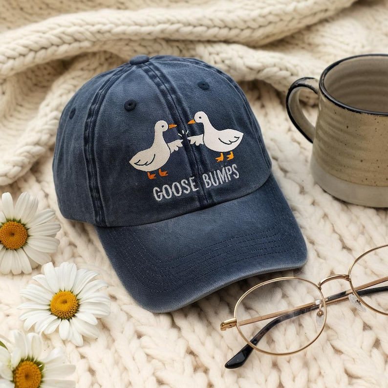 Goose Bumps Embroidered Hat Funny Goose Baseball Cap Cute Animal Pun Dad Hat Vintage Denim Adjustable Cap Gift For Bird Lovers Farm Animal Aesthetic Hat 1759999291542.jpg