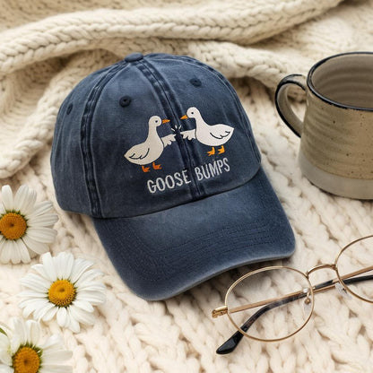Goose Bumps Embroidered Hat Funny Goose Baseball Cap Cute Animal Pun Dad Hat Vintage Denim Adjustable Cap Gift For Bird Lovers Farm Animal Aesthetic Hat 1759999291542.jpg