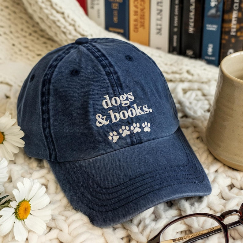 Dogs And Books Embroidered Hat Cute Paw Embroidered Baseball Cap Book Lover Gift Dog Mom Dad Hat Vintage Denim Adjustable Cap Reading And Pet Lover Aesthetic Hat 1759999950086.jpg