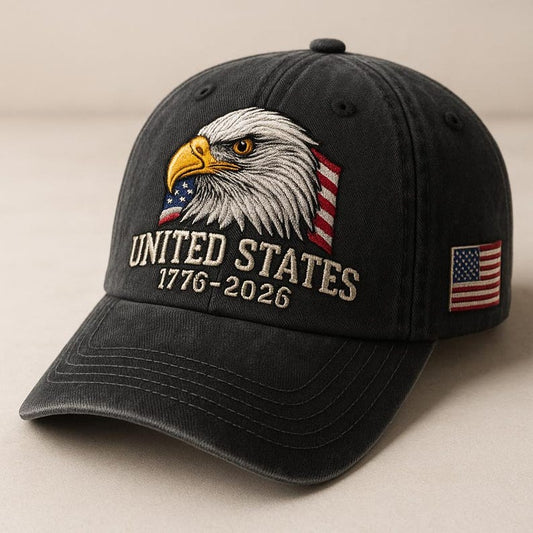 United States 1776 2026 Eagle Head Embroidered Hat American Flag Side Cap Patriotic Washed Black Gift 1760003828951.jpg
